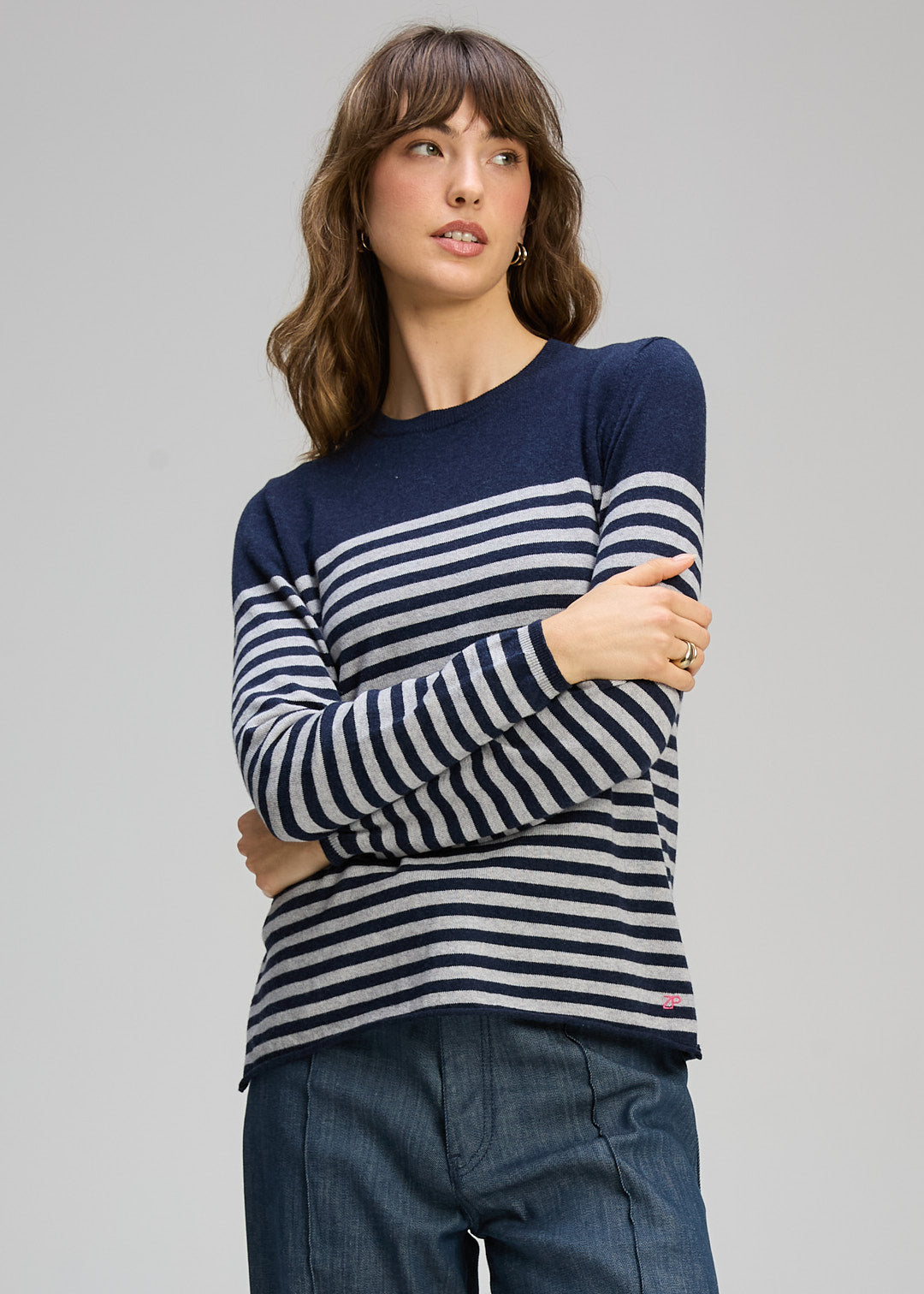 Zaket & Plover - Detail Stripe Crew Essential Jumper - DK Denim