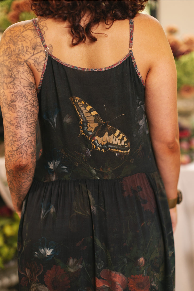 ‘Flight of Fancy Bohéme’ Long Maxi Print Bohemian Bamboo Slip Dress - Hummingbirds