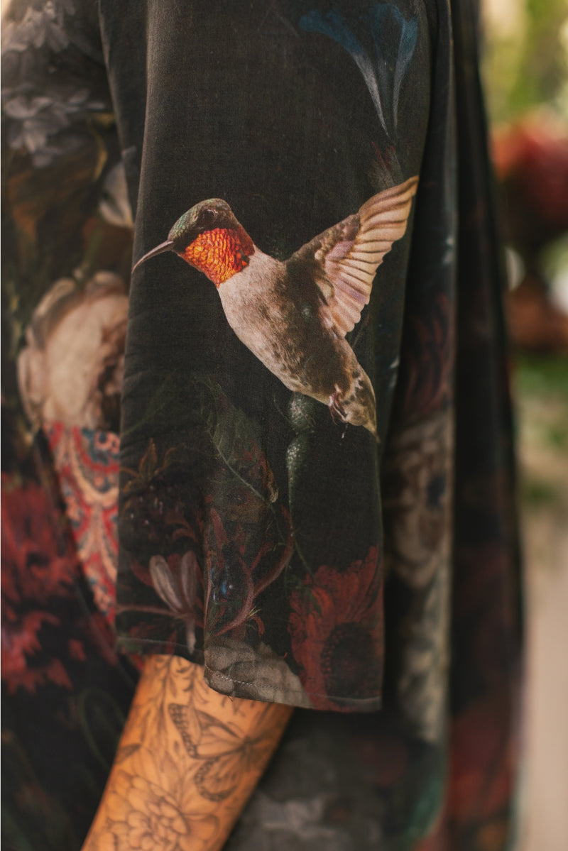 ‘ Flight of Fancy’ Artist Tunic Dress with Pockets & Hummingbirds