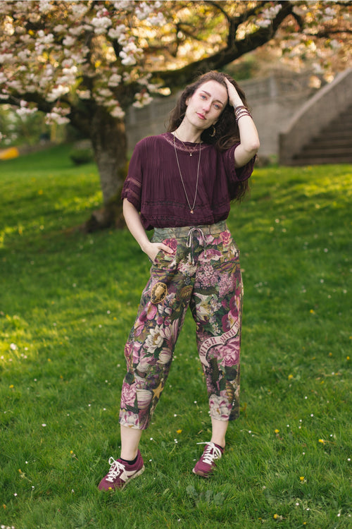 ‘Make A Wish’ Linen Bamboo Cropped Boho Artist Pant w/ Wishbone Dandelion