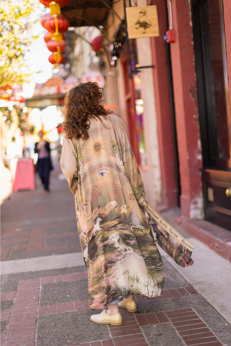 ‘Friendship Love & Truth’ Vintage Wash Duster Kimono Coat Robe