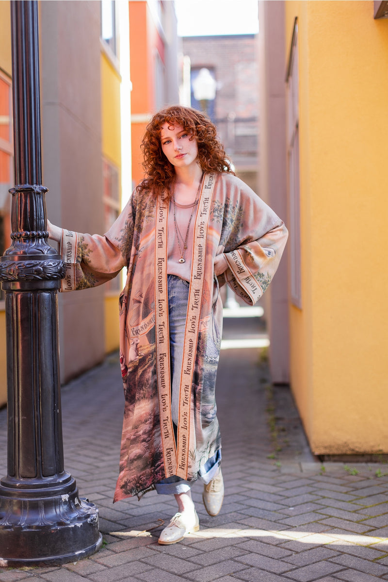 ‘Friendship Love & Truth’ Vintage Wash Duster Kimono Coat Robe