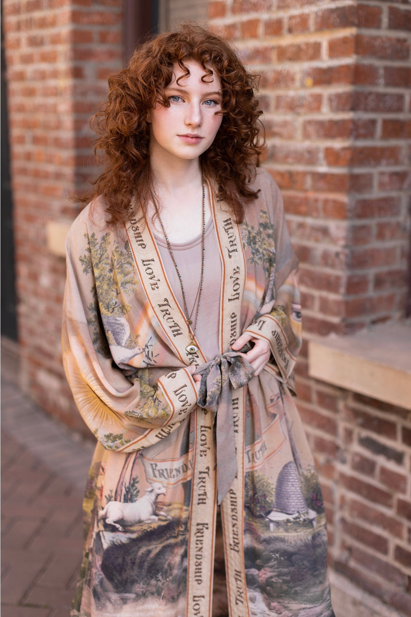 ‘Friendship Love & Truth’ Vintage Wash Duster Kimono Coat Robe