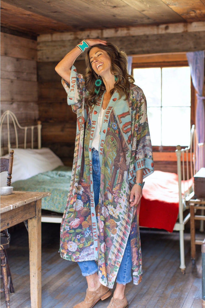 ‘Love Language Opera’ Duster Kimono Coat Robe - Faith, Hope