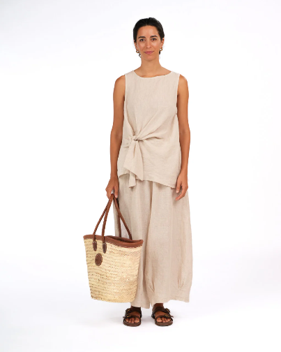 Montaigne - Coco - Front Tie Up Linen Top in Houndstooth - Various Colours