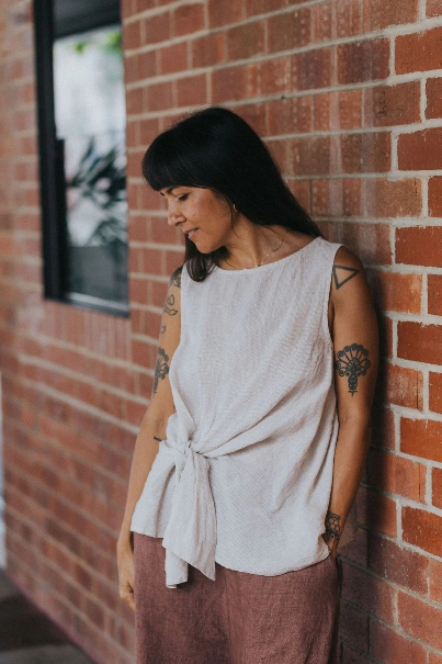 Montaigne - Coco - Front Tie Up Linen Top in Houndstooth - Various Colours