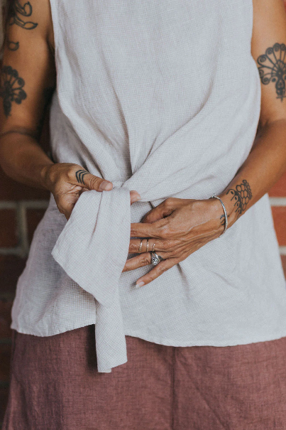 Montaigne - Coco - Front Tie Up Linen Top in Houndstooth - Various Colours