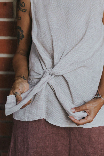 Montaigne - Coco - Front Tie Up Linen Top in Houndstooth - Various Colours