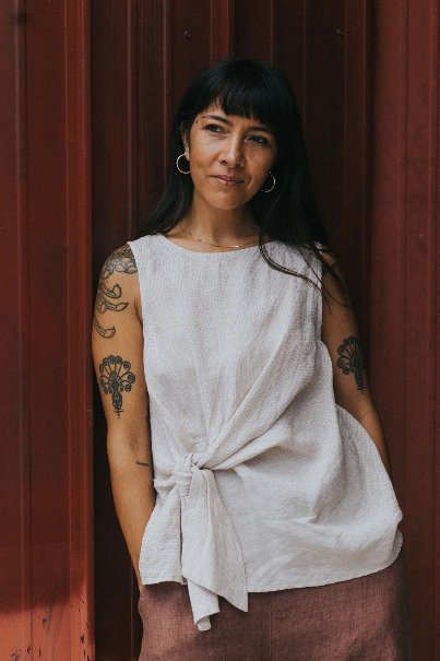 Montaigne - Coco - Front Tie Up Linen Top in Houndstooth - Various Colours