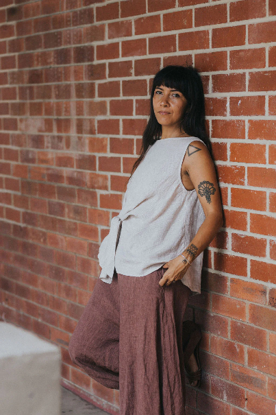 Montaigne - Coco - Front Tie Up Linen Top in Houndstooth - Various Colours