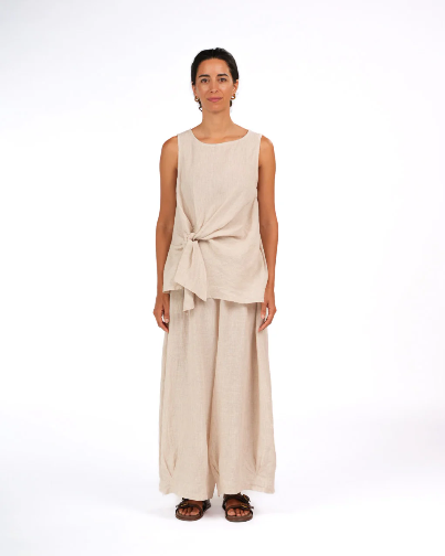 Montaigne - Coco - Front Tie Up Linen Top in Houndstooth - Various Colours