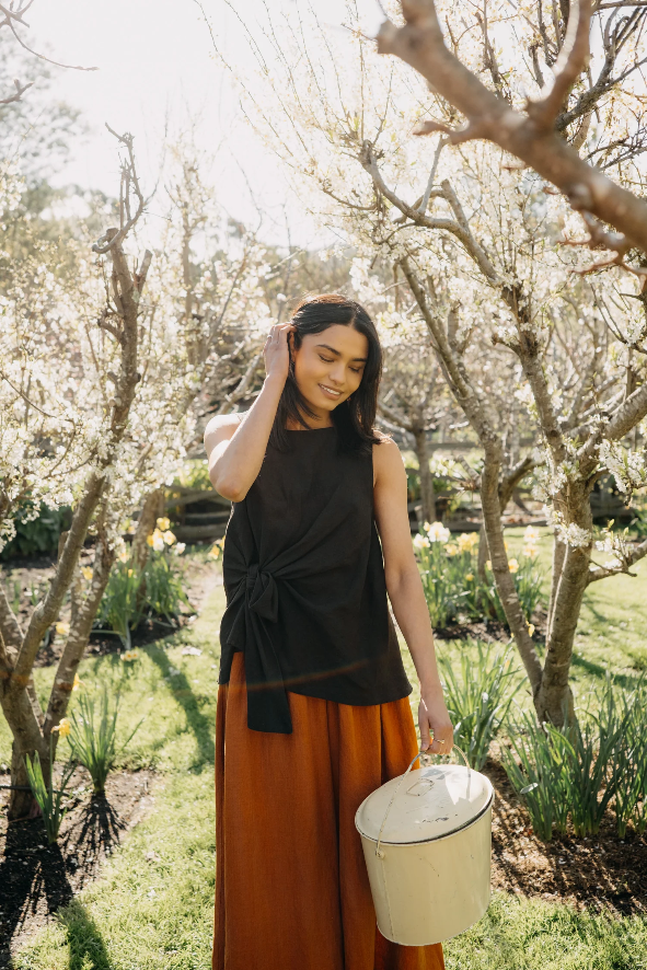 Montaigne - Coco - Front Tie Up Linen Top in Solid - Various Colours