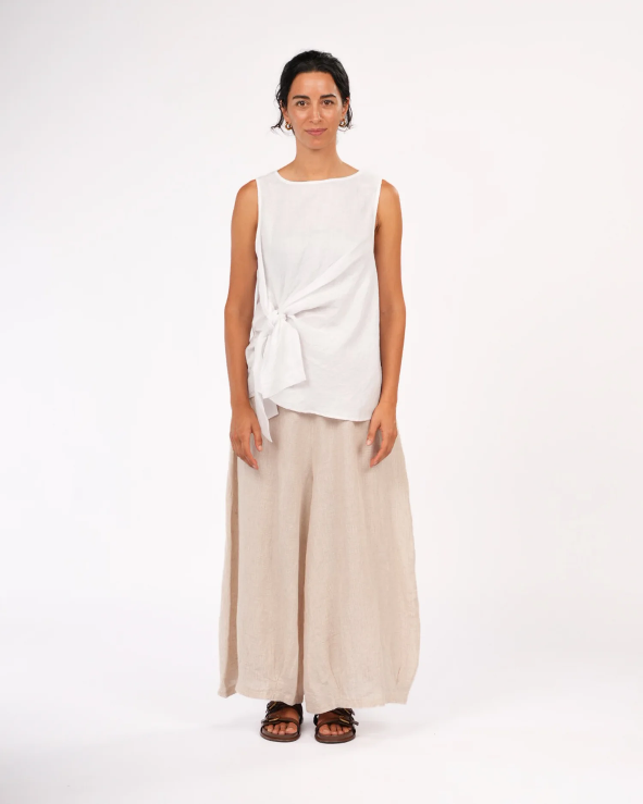 Montaigne - Coco - Front Tie Up Linen Top in Solid - Various Colours