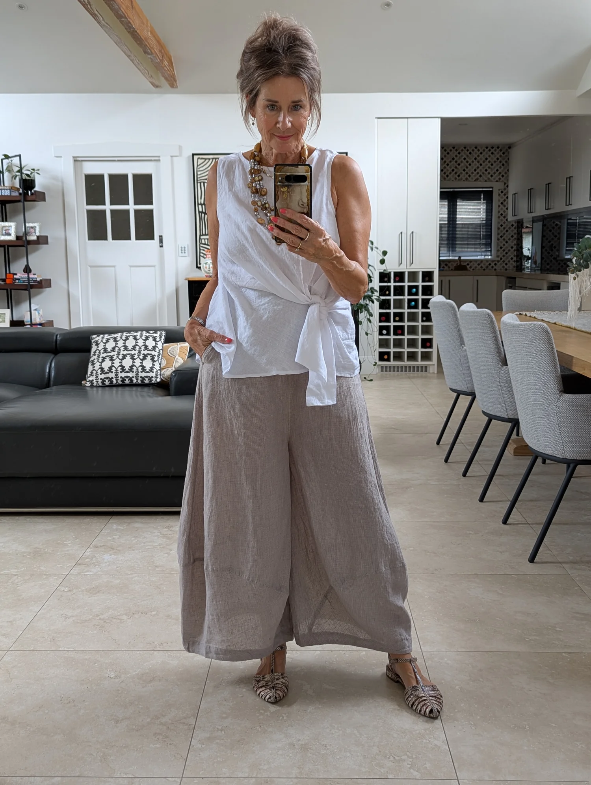 Montaigne - Coco - Front Tie Up Linen Top in Solid - Various Colours