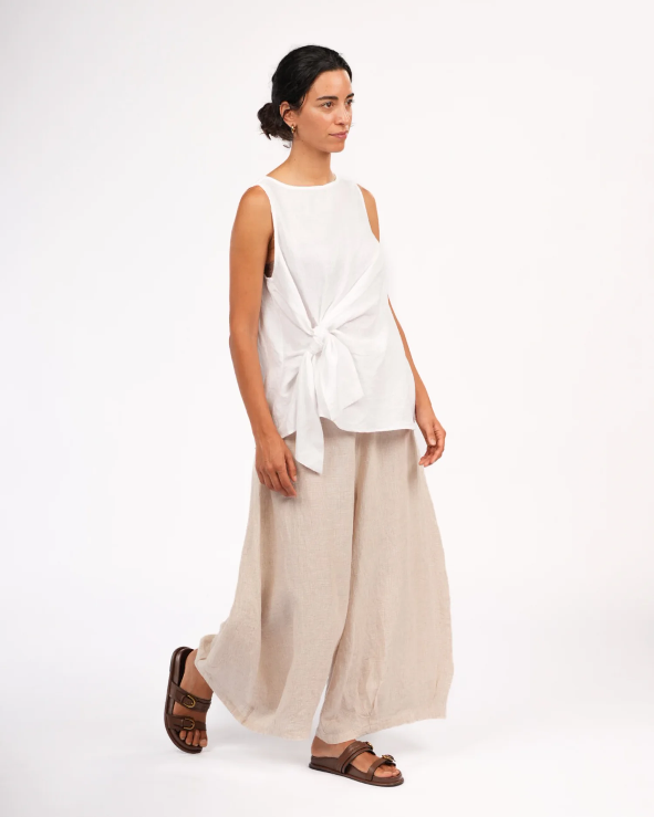 Montaigne - Coco - Front Tie Up Linen Top in Solid - Various Colours