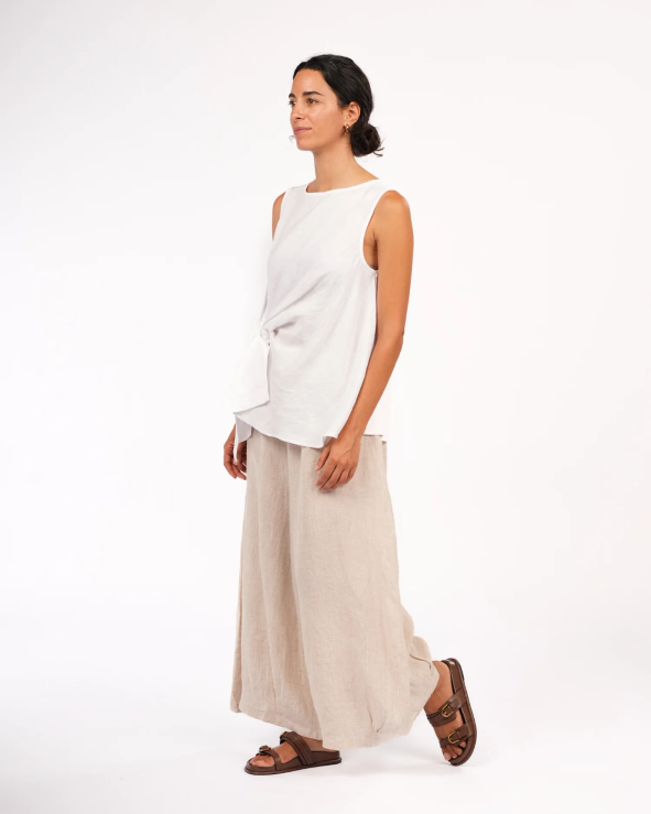 Montaigne - Coco - Front Tie Up Linen Top in Solid - Various Colours