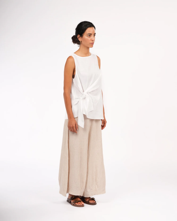 Montaigne - Coco - Front Tie Up Linen Top in Solid - Various Colours