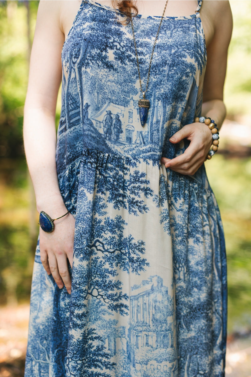 ‘Let the Light in Bohéme’ Print Bohemian Bamboo Slip Dress - Delft Print