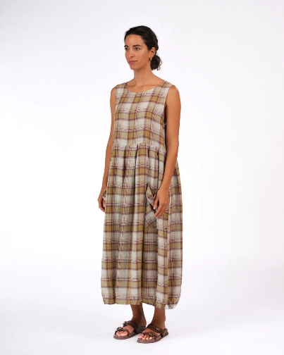 Montaigne - Sartene - French Linen Dress - Purple /Green Pistachio Check
