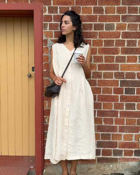 Montaigne - Sorrento - Button-Through French Linen V-Neck Dress