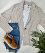 Jump Linen Core Y/D Striped Blazer - Stone