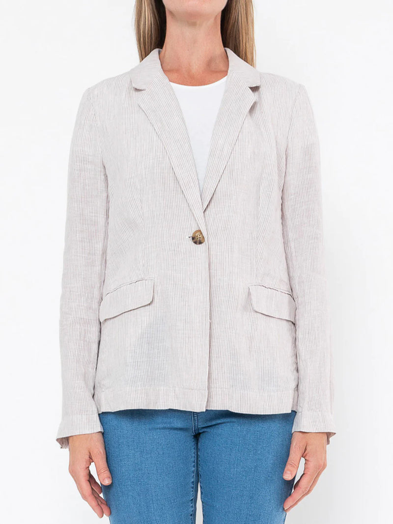 Jump Linen Core Y/D Striped Blazer - Stone