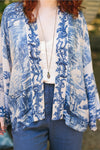 ‘Let the Light in Pixie’ Cropped Bamboo Kimono Cardigan - Delft Print