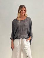 Rustic ‘Alice’ Fringed Poncho Top - Black & White Wovens