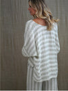 Rustic ‘Greta’ Wide Sleeves Top Sage - White Stripes