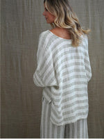 Rustic ‘Greta’ Wide Sleeves Top Sage - White Stripes