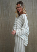 Rustic ‘Greta’ Wide Sleeves Top Sage - White Stripes