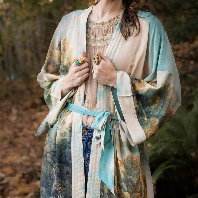 ‘Awakening Opera’ Duster Bamboo Kimono Robe With Landscape