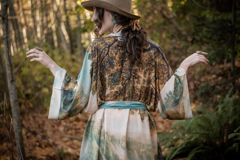 ‘Awakening Opera’ Duster Bamboo Kimono Robe With Landscape