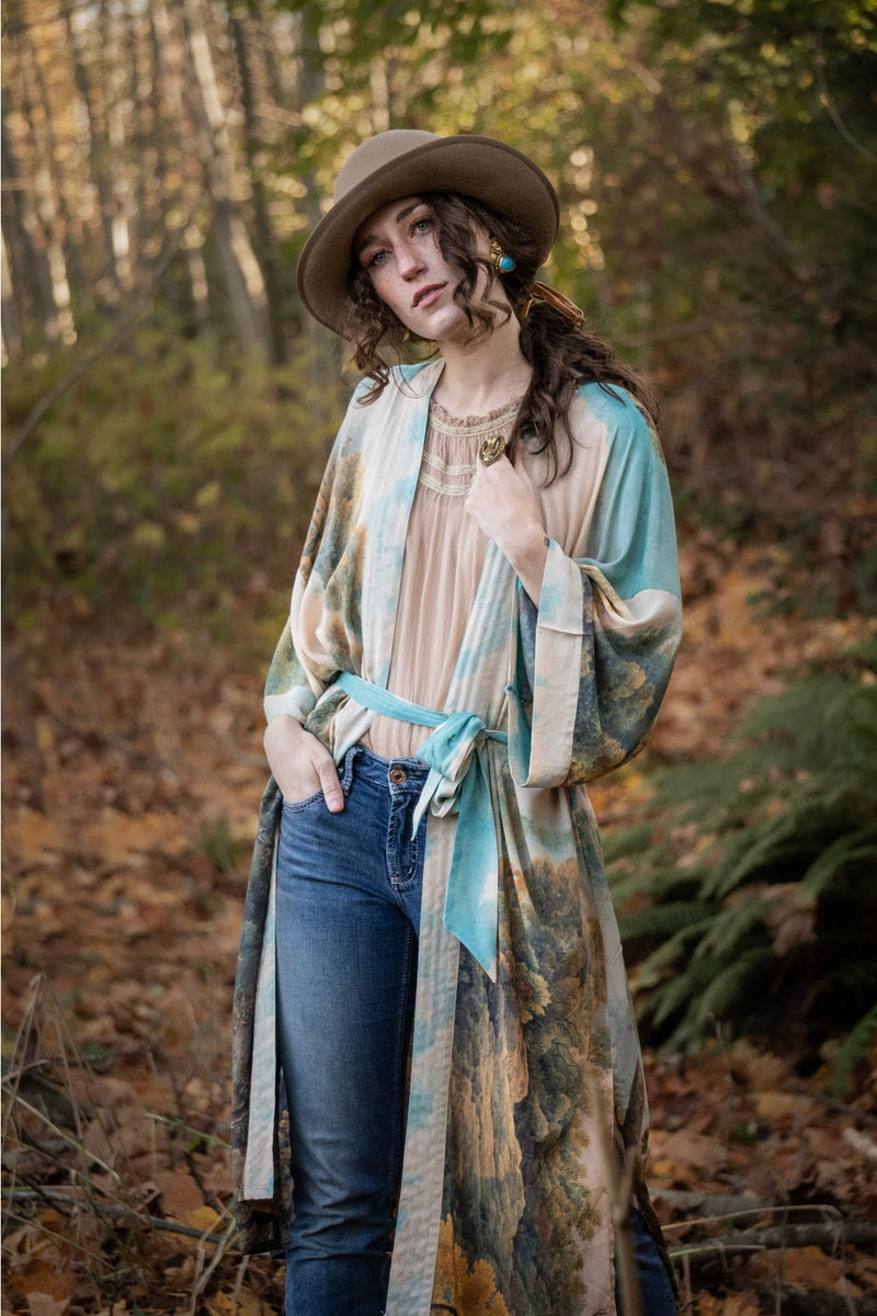 ‘Awakening Opera’ Duster Bamboo Kimono Robe With Landscape