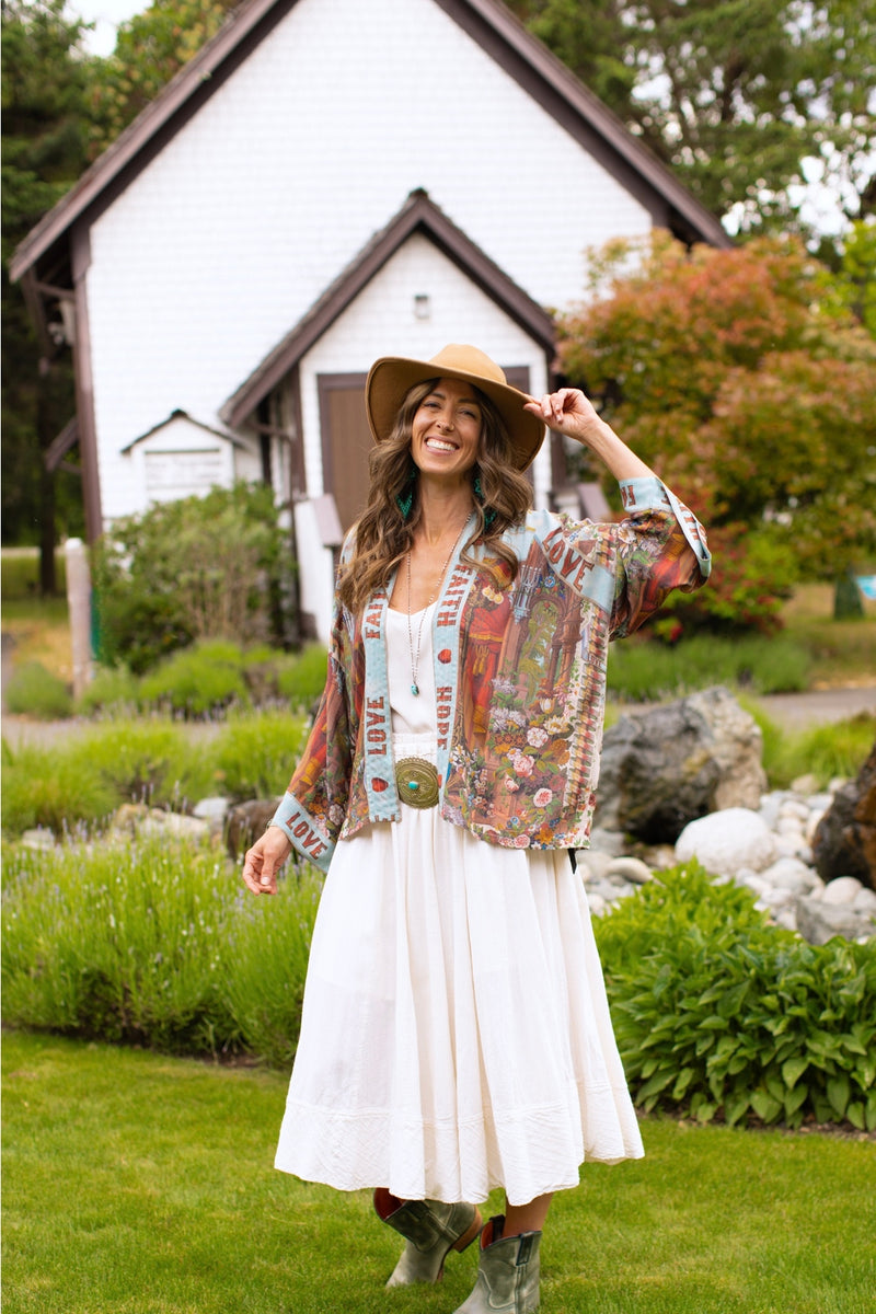 ‘Love Language Pixie, Hope’ Cropped Bamboo Duster Kimono Cardigan - Faith