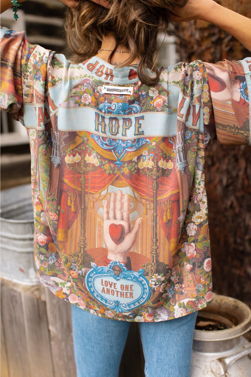 ‘Love Language Pixie, Hope’ Cropped Bamboo Duster Kimono Cardigan - Faith