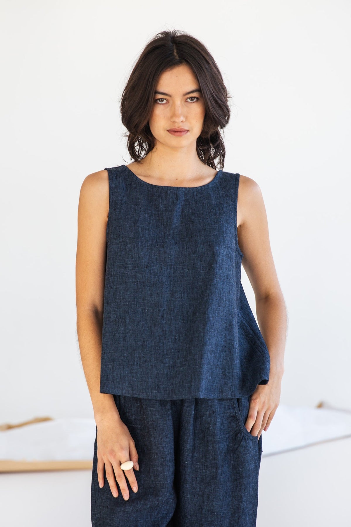 Eva’s Sunday - Asher Linen Singlet - Navy