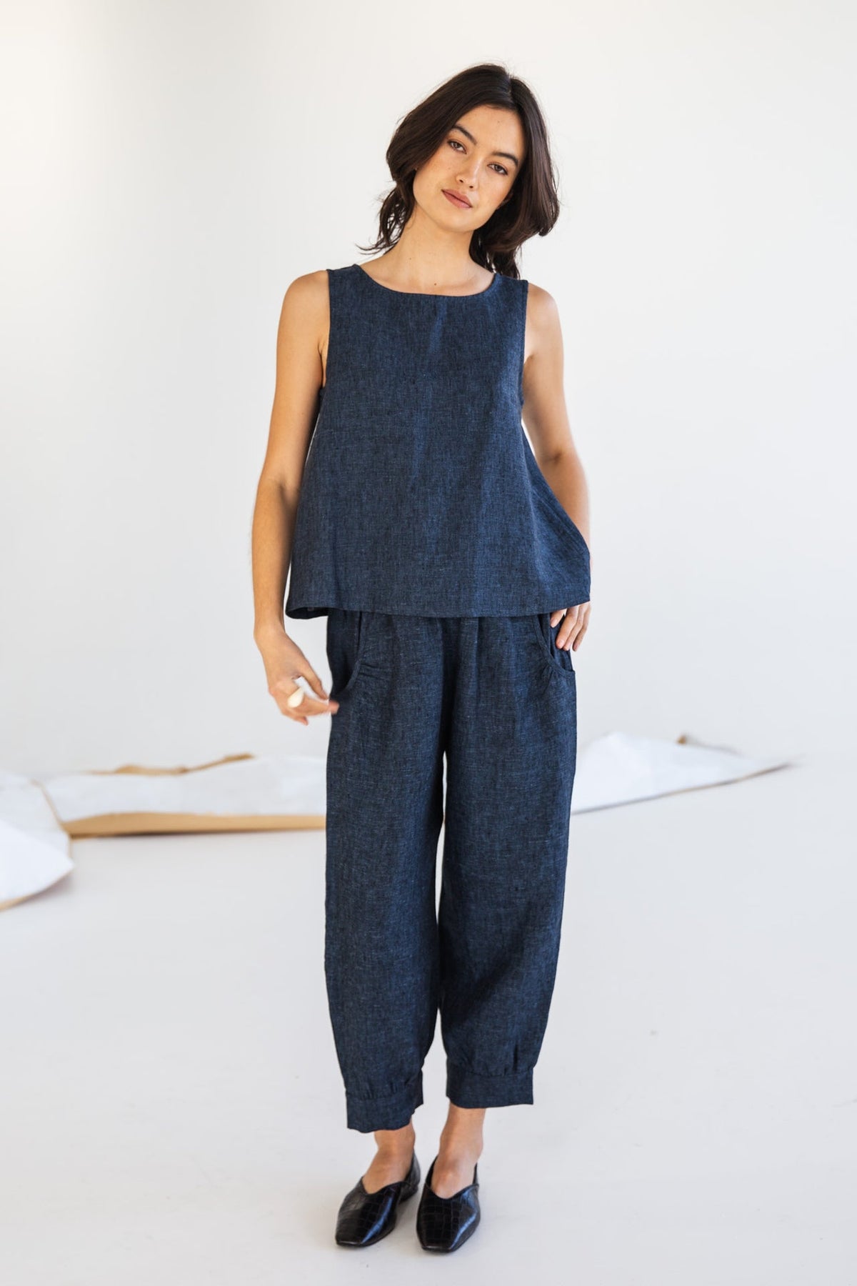 Eva’s Sunday - Asher Linen Singlet - Navy