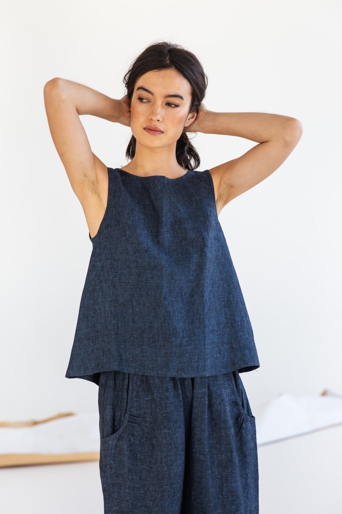 Eva’s Sunday - Asher Linen Singlet - Navy
