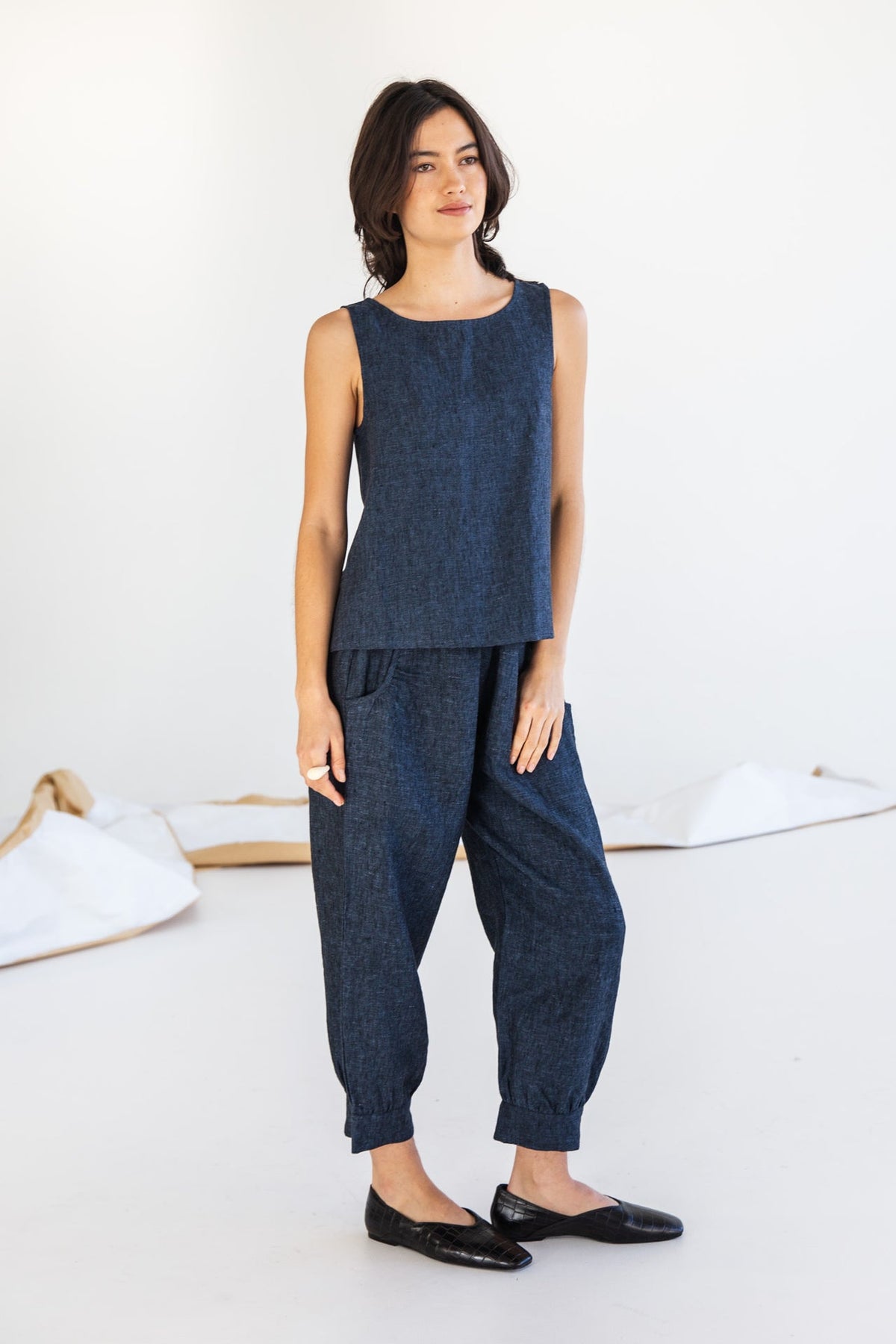 Eva’s Sunday - Asher Linen Singlet - Navy