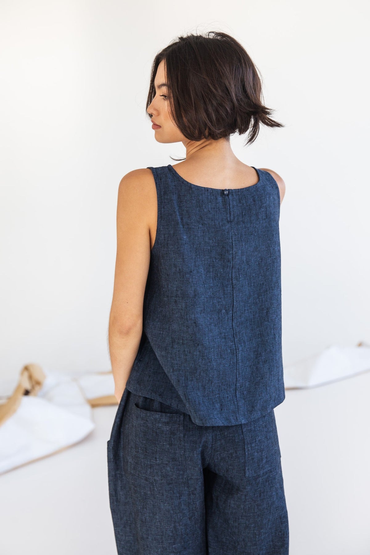 Eva’s Sunday - Asher Linen Singlet - Navy