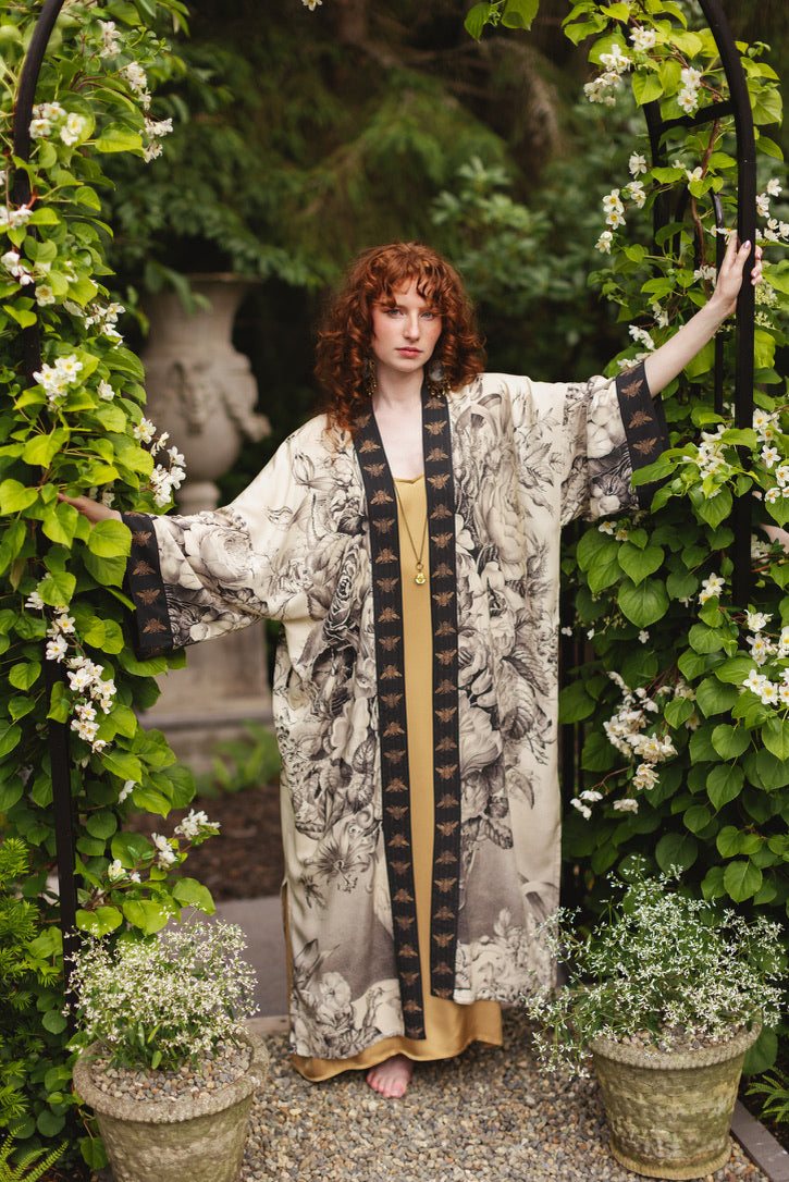 Market Of Stars - Honey & the Moon Opera Duster Kimono Robe - Florals & Bees