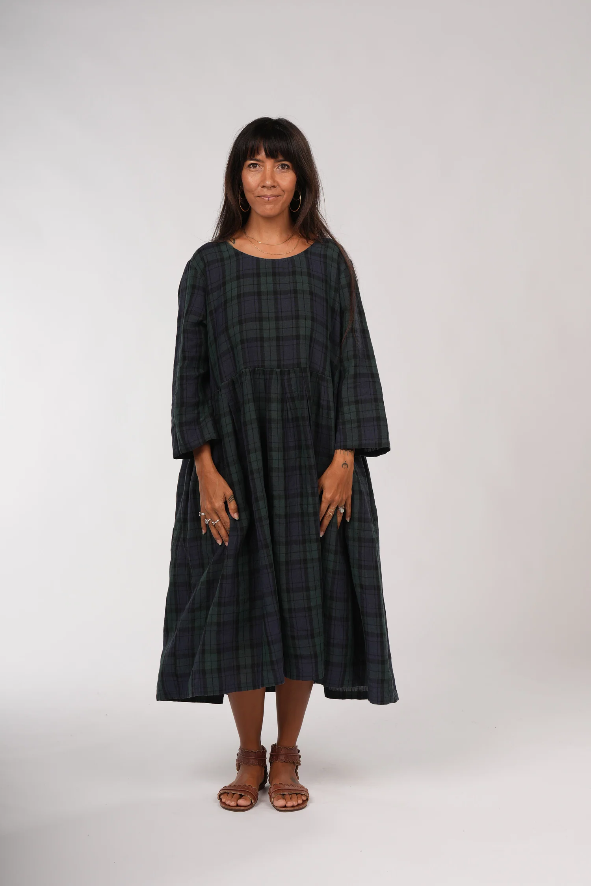 Montaigne ‘Journee’ Heavy Weight French Linen Dress - Blue Tartan