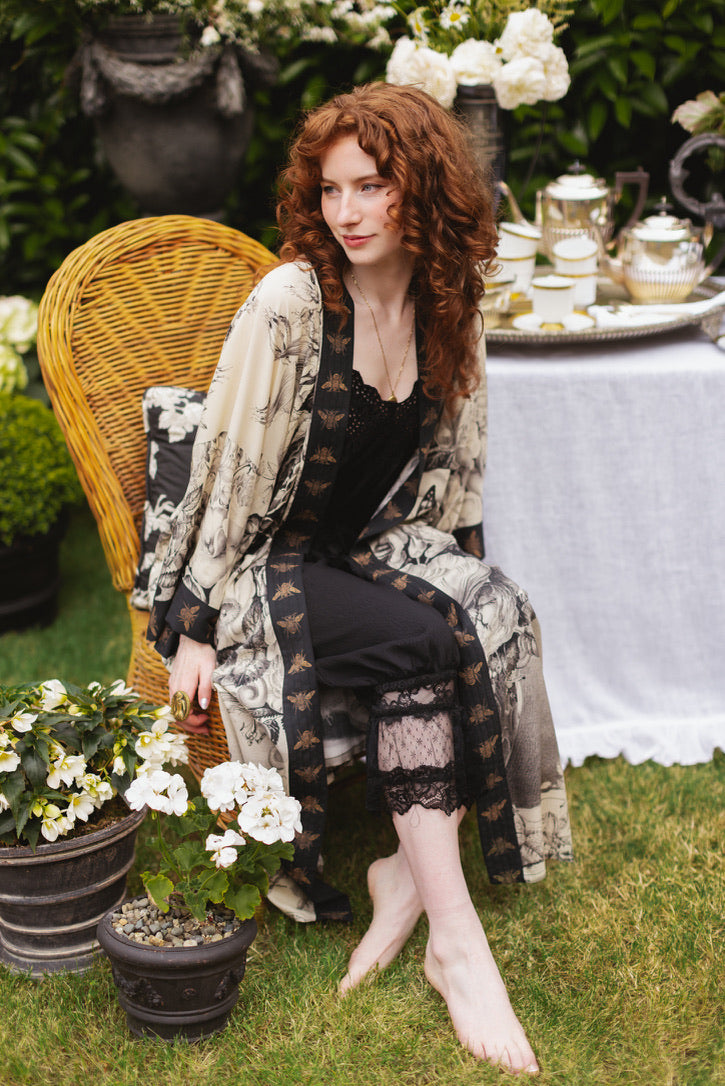 Market Of Stars - Honey & the Moon Opera Duster Kimono Robe - Florals & Bees