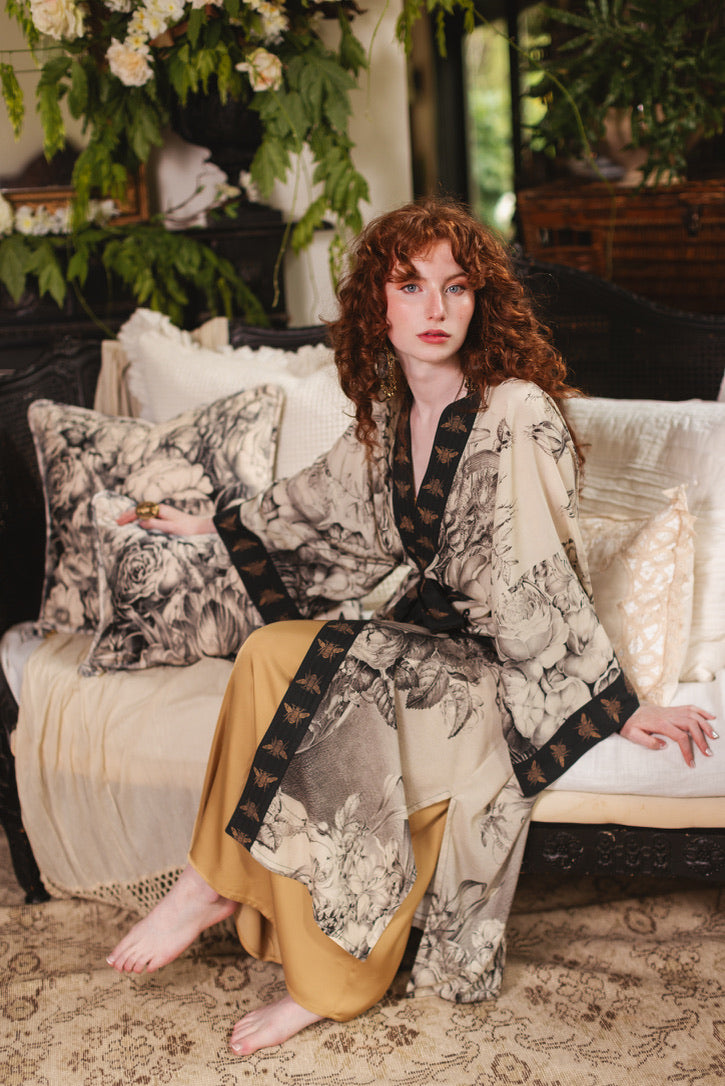 Market Of Stars - Honey & the Moon Opera Duster Kimono Robe - Florals & Bees