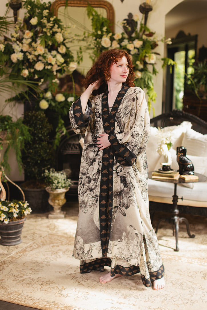 Market Of Stars - Honey & the Moon Opera Duster Kimono Robe - Florals & Bees