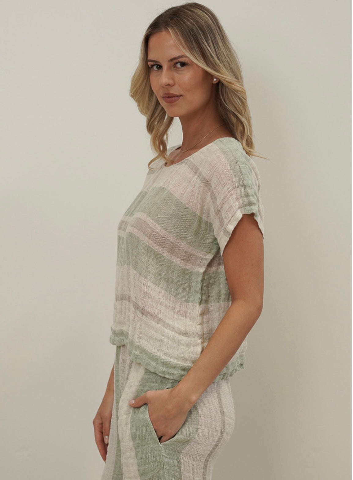 Rustic Linen - Carina - Box Top - Reseda Stripey