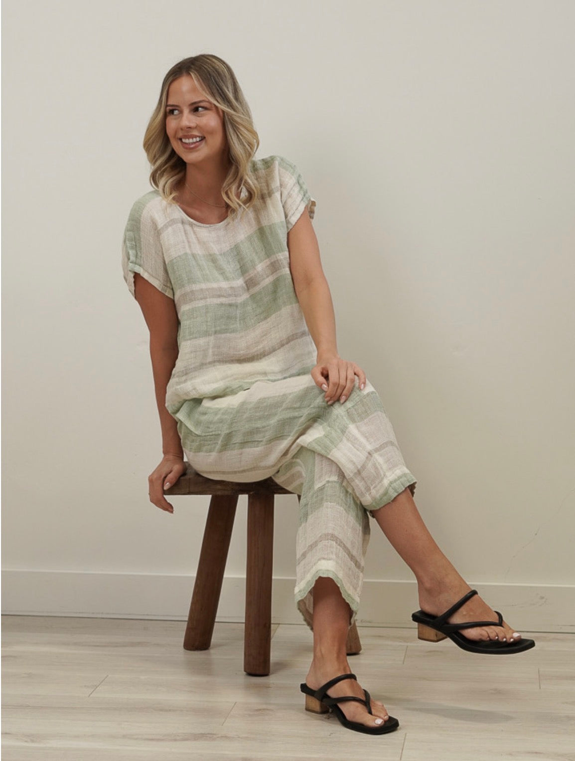 Rustic Linen - Carina - Box Top - Reseda Stripey