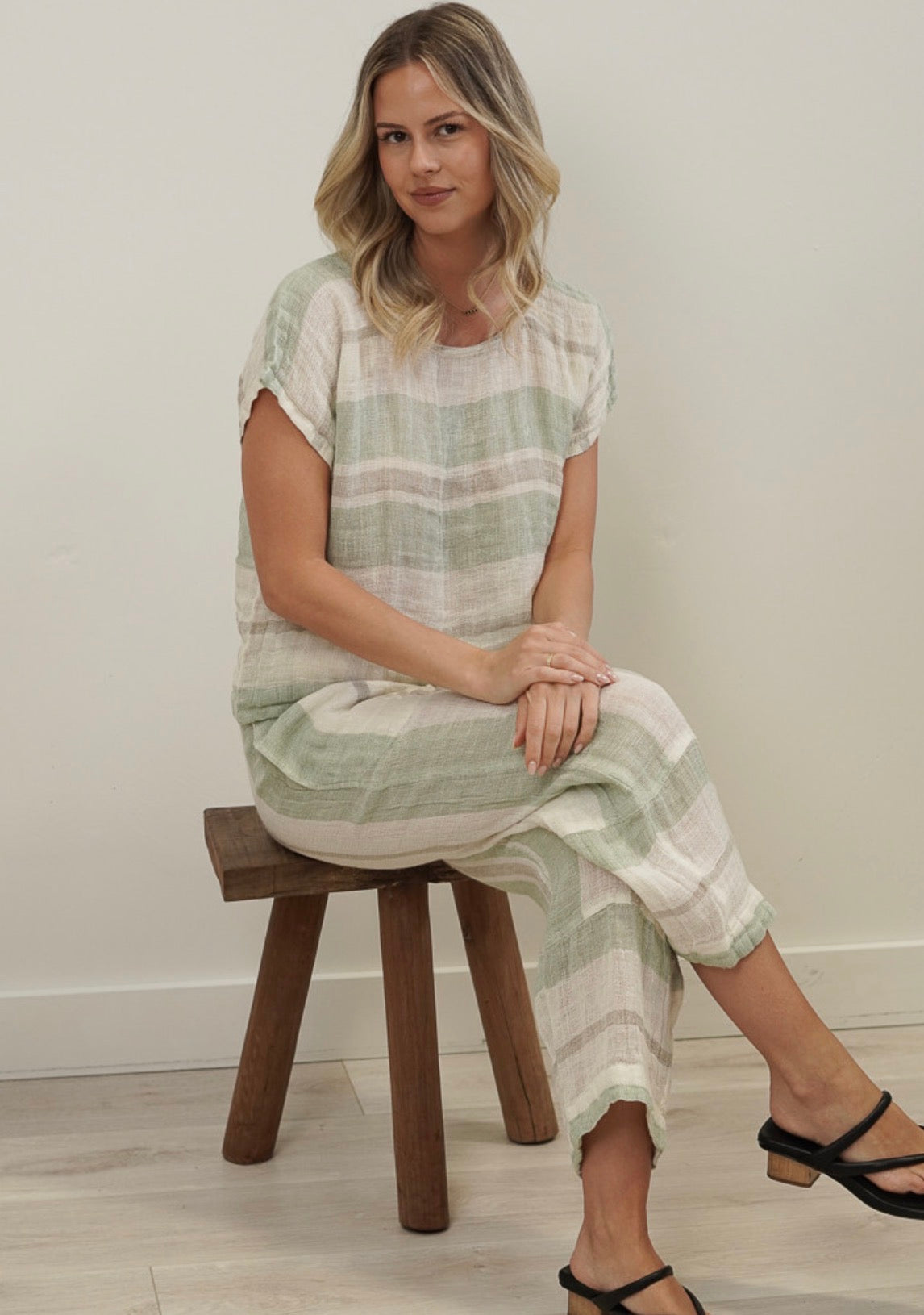 Rustic Linen - Carina - Box Top - Reseda Stripey