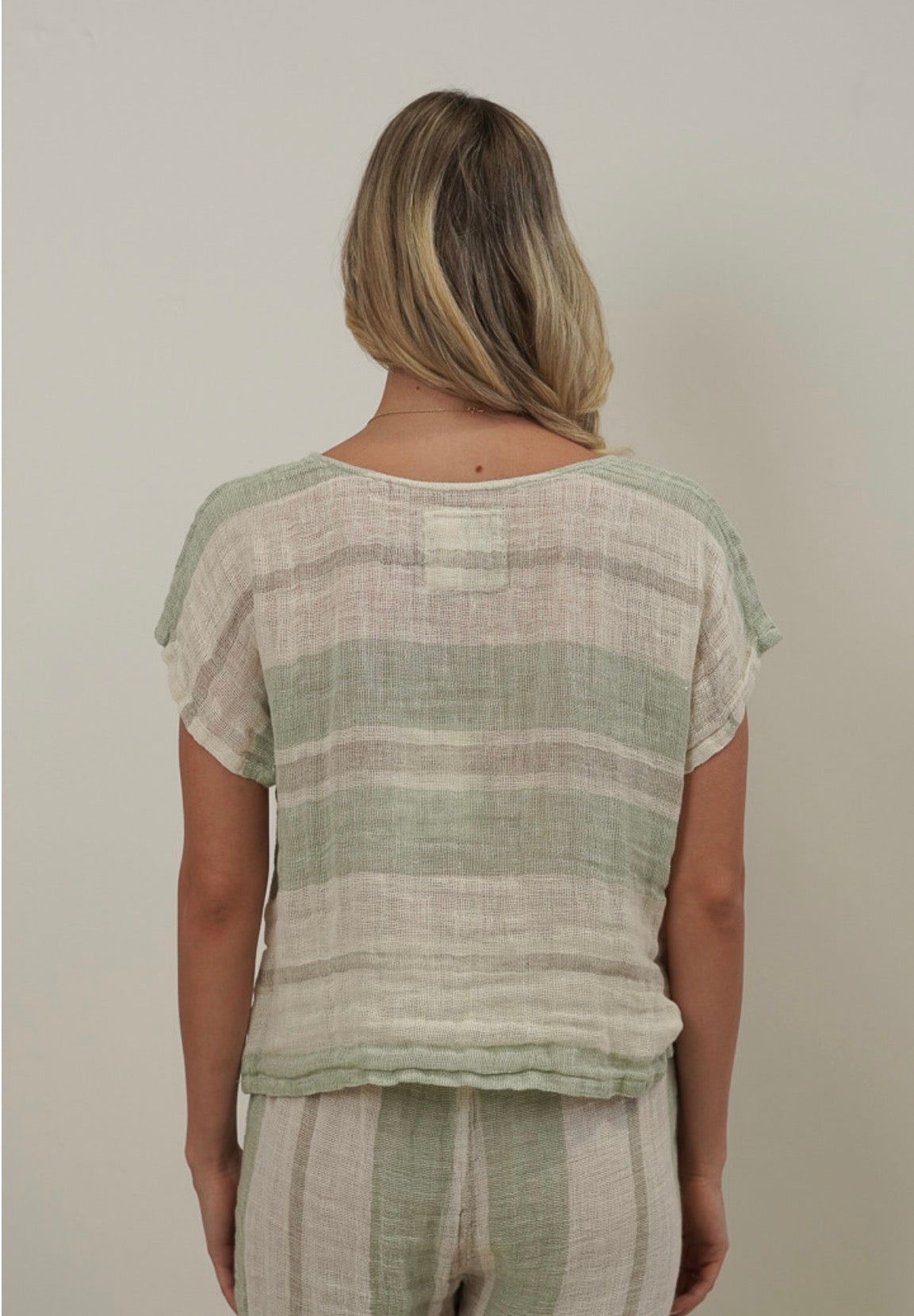 Rustic Linen - Carina - Box Top - Reseda Stripey